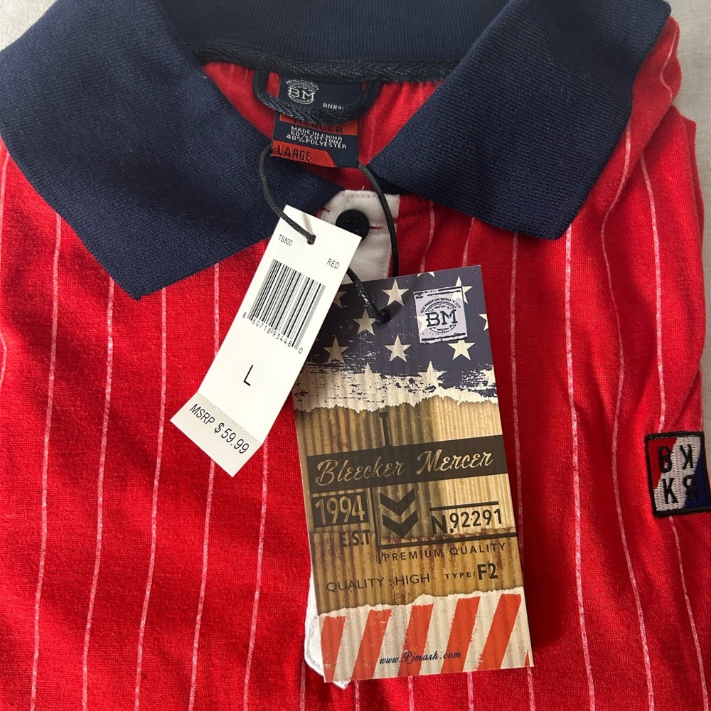 Bleeker Mercer Red Polo with White Stripes